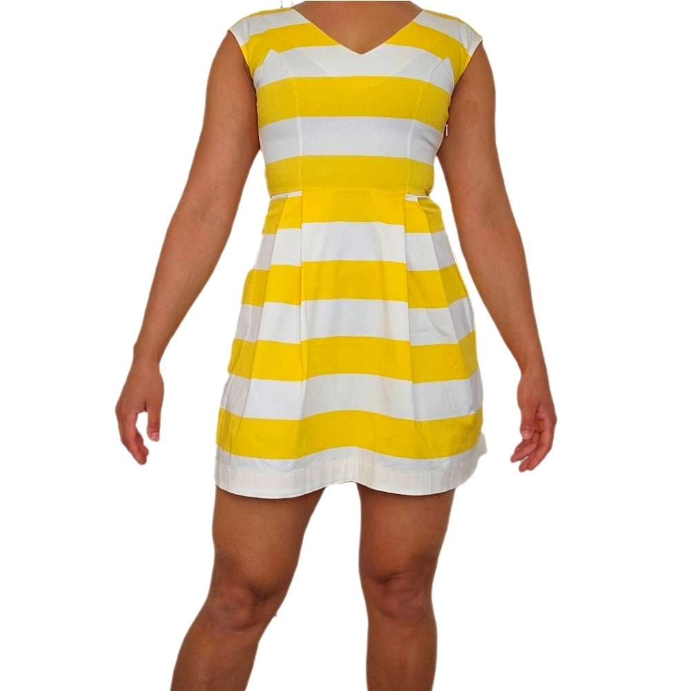 Colcci Vintage Style Mini Dress - White and Yellow Stripes - Size XS